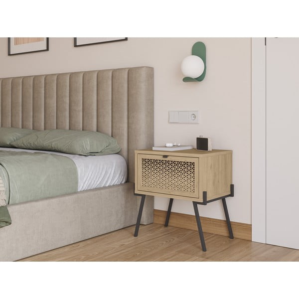 Noční stolek v dekoru dubu v přírodní barvě Ecrin – Marckeric-image-1