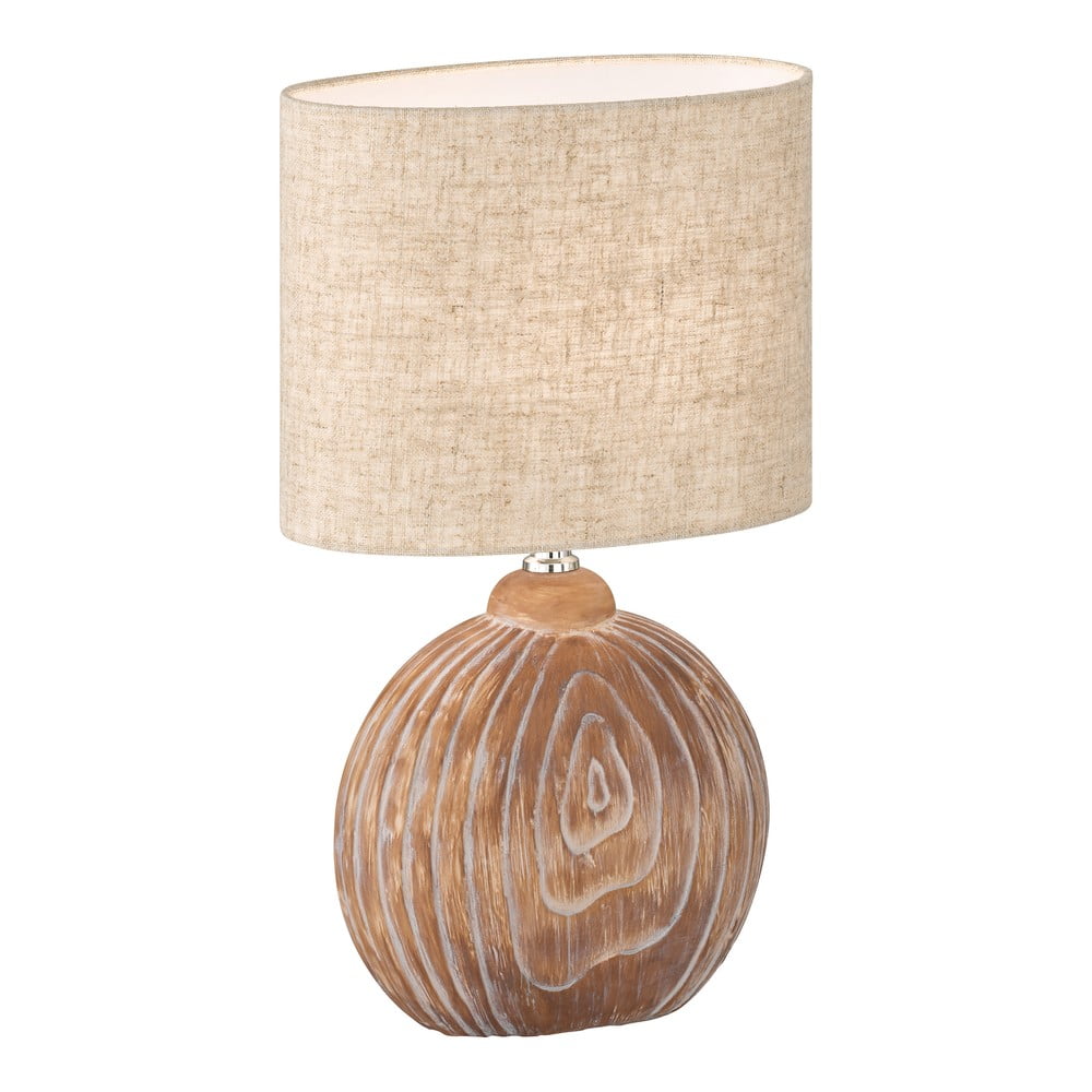 Hnědo-béžová keramická stolní lampa s textilním stínidlem (výška 39 cm) Tobse – Fischer & Honsel
