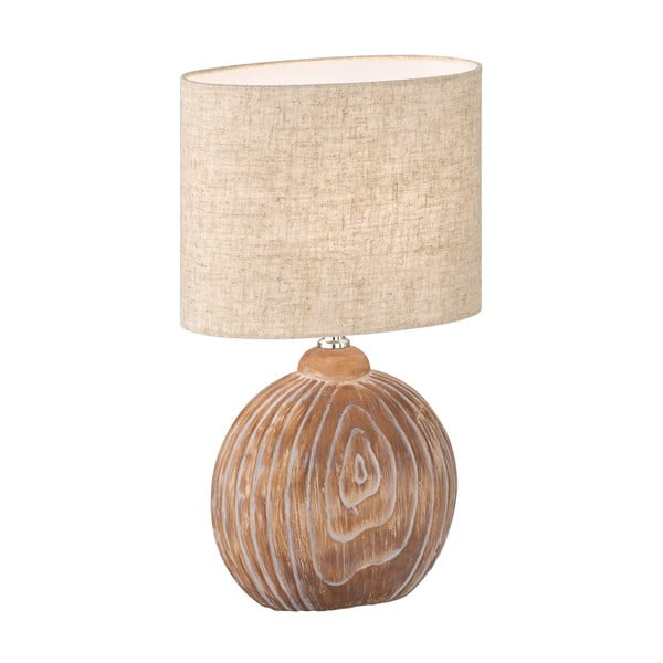 Hnědo-béžová keramická stolní lampa s textilním stínidlem (výška 39 cm) Tobse – Fischer & Honsel