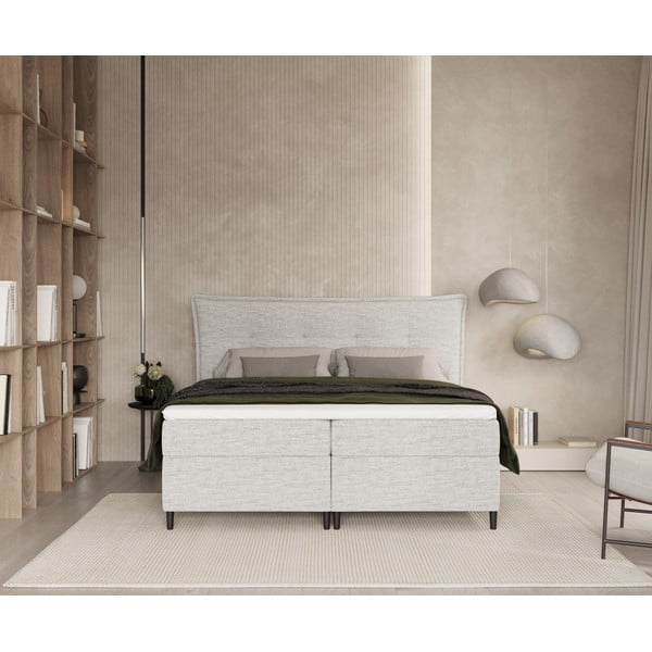 Světle šedá boxspring postel s úložným prostorem 160x200 cm Sinai – Maison de Rêve-image-3