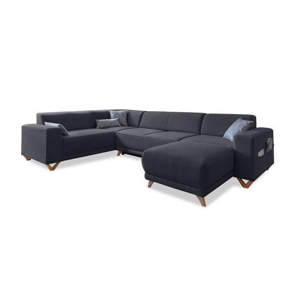 Antracitová rozkládací/s úložným prostorem rohová pohovka (levý roh/do "U") Classy Sophie – Miuform