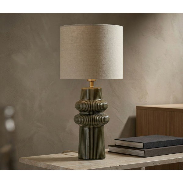 Khaki/krémová keramická stolní lampa s textilním stínidlem (výška 64,5 cm) Harmony – Mauro Ferretti-image-1