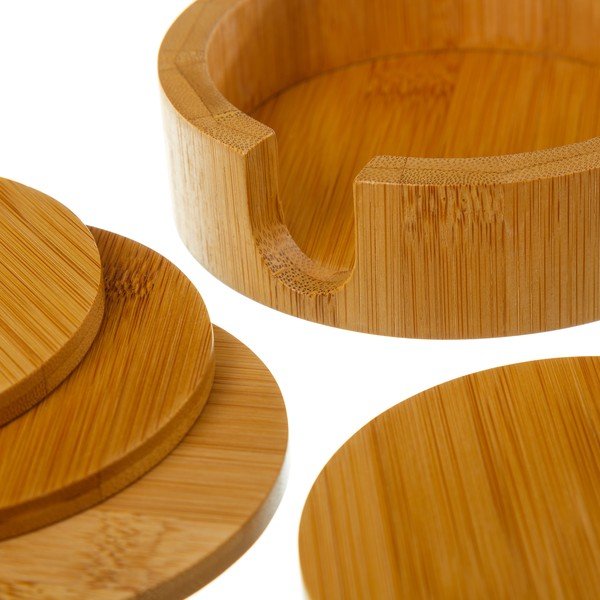 Hnědé bambusové podtácky v sadě 4 ks se stojánkem – Casa Selección-image-2