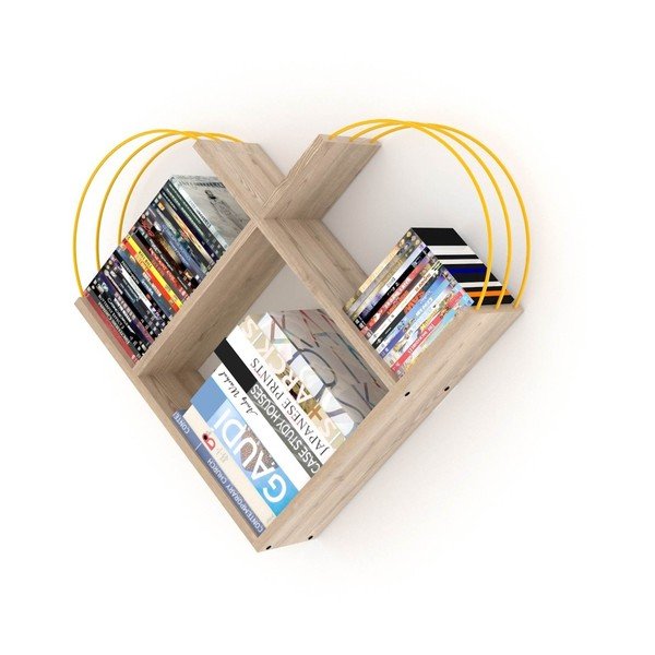 Nástěnná police s detaily v dekoru dubového se žlutými detaily dřeva Marly-image-1