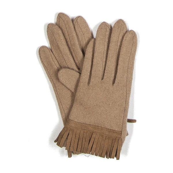 Hnědé rukavice s třásněmi Silk and Cashmere franges