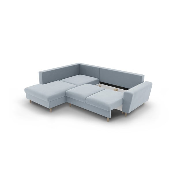 Světle modrá sametová rozkládací/s úložným prostorem rohová pohovka (levý roh/do L) Kyoto – Cosmopolitan Design-image-3