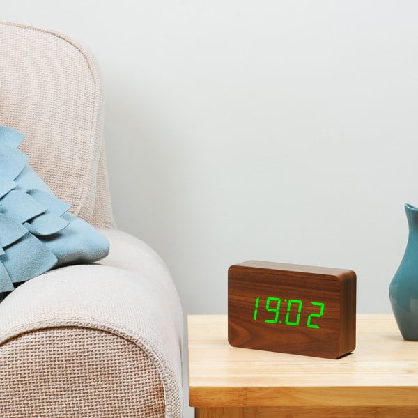 Tmavě hnědý budík se zeleným LED displejem Gingko Brick Click Clock-image-2