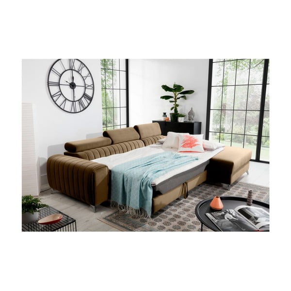 Světle hnědá sametová rozkládací/s úložným prostorem rohová pohovka (pravý roh/s lenoškou) Grayson – ELTAP-image-4