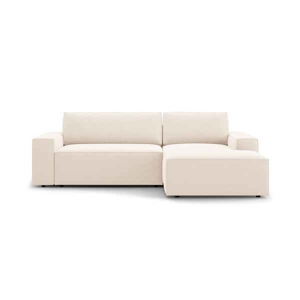 Béžová sametová rozkládací rohová pohovka s úložným prostorem (pravý roh/s lenoškou) Jodie – Micadoni 