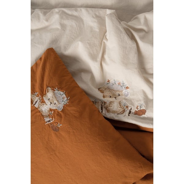 Oranžové/béžové bavlněné dětské povlečení do postýlky s prostěradlem/4dílné 100x150 cm Clever – Mijolnir-image-2