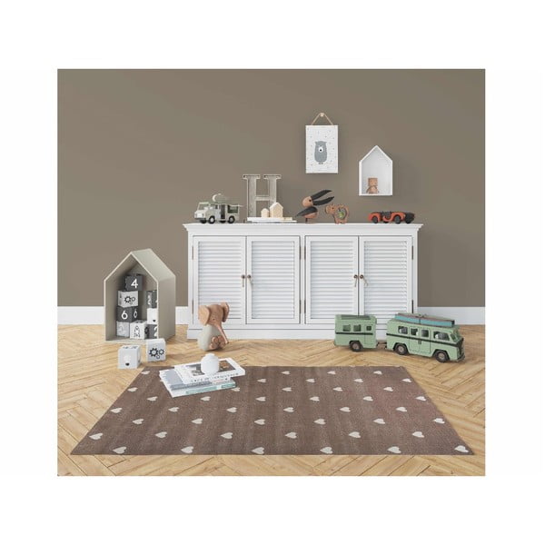 Hnědý koberec se srdíčky KICOTI Beige Dots, 133 x 190 cm-image-2