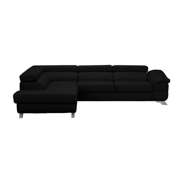 Černá kožená rozkládací rohová pohovka s úložným prostorem Windsor & Co Sofas Gamma, levý roh