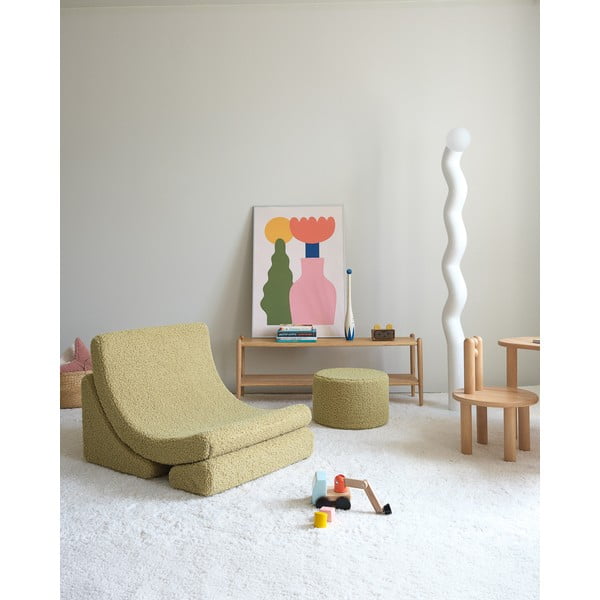 Zelený dětský puf z textilie bouclé – Wigiwama-image-4