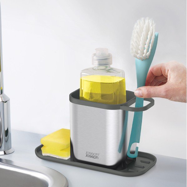 Kovový stojan na mycí prostředky v leskle stříbrné barvě Duo Steel – Joseph Joseph-image-2