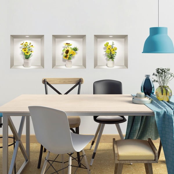 Sada 3 3D samolepek na zeď Ambiance Yellow Flowers-image-1