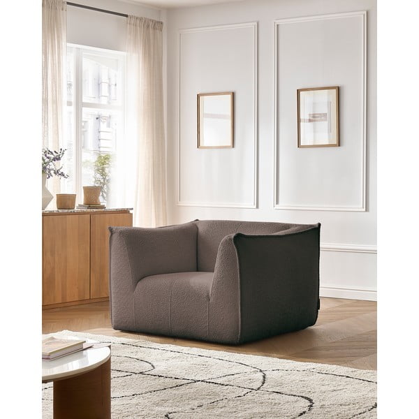 Hnědé křeslo z textilie bouclé Giorgia – Bobochic Paris-image-1