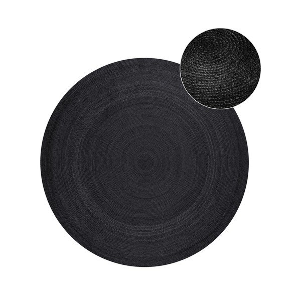 Černý oboustranný/ručně tkaný jutový kulatý koberec ø 140 cm Braided  – Hanse Home