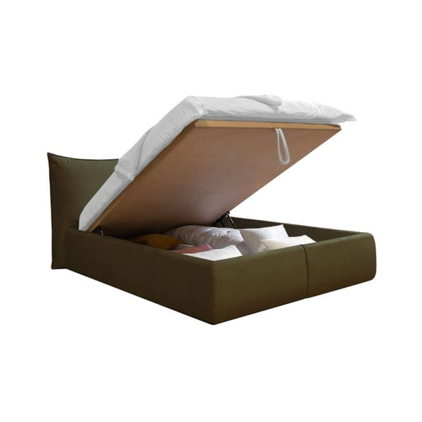 Tmavě zelená čalouněná dvoulůžková postel s úložným prostorem s roštem 160x200 cm Jade – Bobochic Paris-image-3