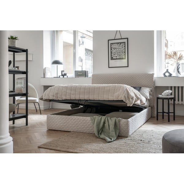 Béžová čalouněná dvoulůžková postel s úložným prostorem s roštem 160x200 cm Sleepy Luna – Miuform-image-1