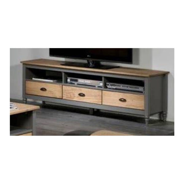 Dřevěný TV stolek se šedými detaily a 3 šuplíky Sob Irelia