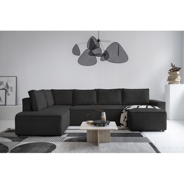 Antracitová manšestrová rozkládací rohová pohovka (levý roh/do "U") Brave Dave – Miuform-image-1