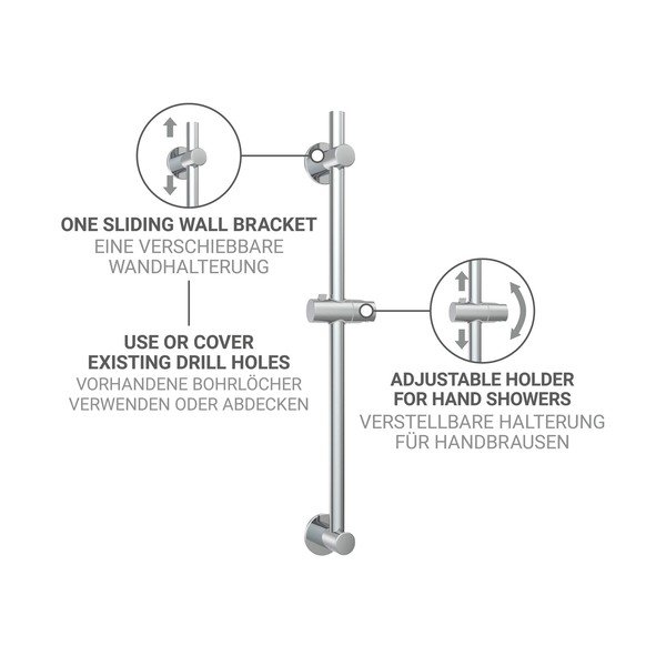 Sprchová tyč bez vrtání z nerezové oceli v leskle stříbrné barvě s posuvným držákem 70 cm – Wenko-image-3