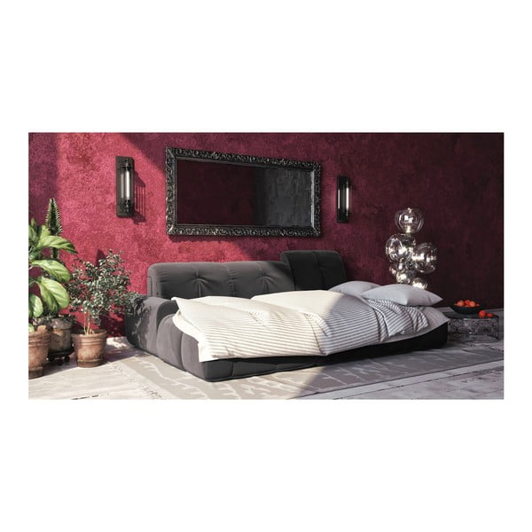 Tmavě šedá sametová rozkládací rohová pohovka Devichy Tous, levý roh-image-3