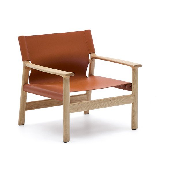 Koňakově hnědé kožené křeslo Jan – Kave Home