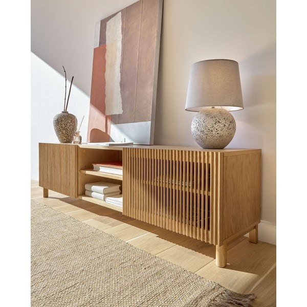TV stolek v dekoru dubu v přírodní barvě 180x50 cm Beyla – Kave Home-image-3