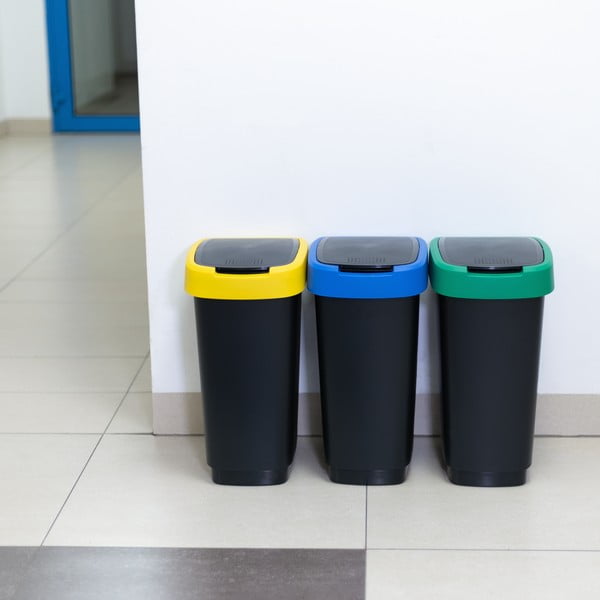 Černé odpadkové koše v sadě 3 ks na tříděný odpad z recyklovaného plastu 25 l Twist – Rotho-image-1