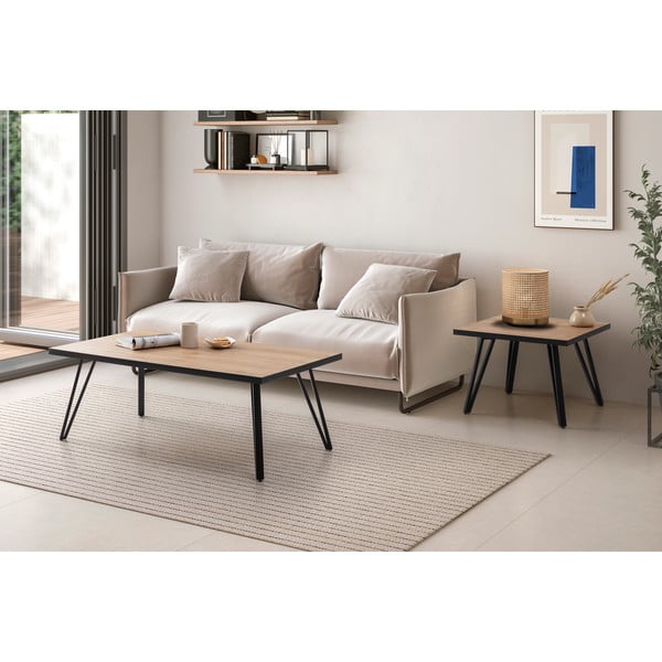 Černý/přírodní konferenční stolek s deskou v dubovém dekoru 60x120 cm Sindi – Marckeric-image-1