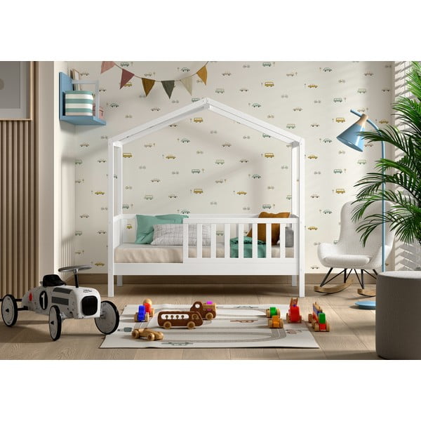 Bílá domečková dětská postel z borovicového dřeva s roštem 70x140 cm DALLAS – Vipack-image-1