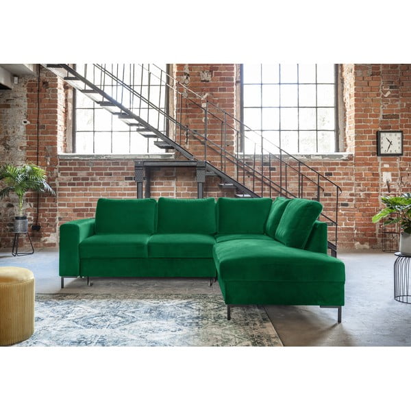 Tmavě zelená sametová rozkládací rohová pohovka (pravý roh) Lofty Lilly – Miuform-image-3