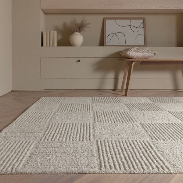 Slonovinový ručně tkaný vlněný koberec 120x170 cm Zennith Grid – Asiatic Carpets-image-1