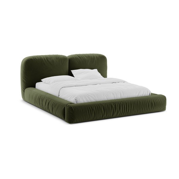 Zelená čalouněná dvoulůžková postel s úložným prostorem s roštem 160x200 cm Martina – Micadoni 