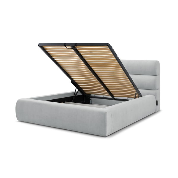 Světle šedá čalouněná dvoulůžková postel s úložným prostorem s roštem 160x200 cm Jagna – Bobochic Paris-image-4