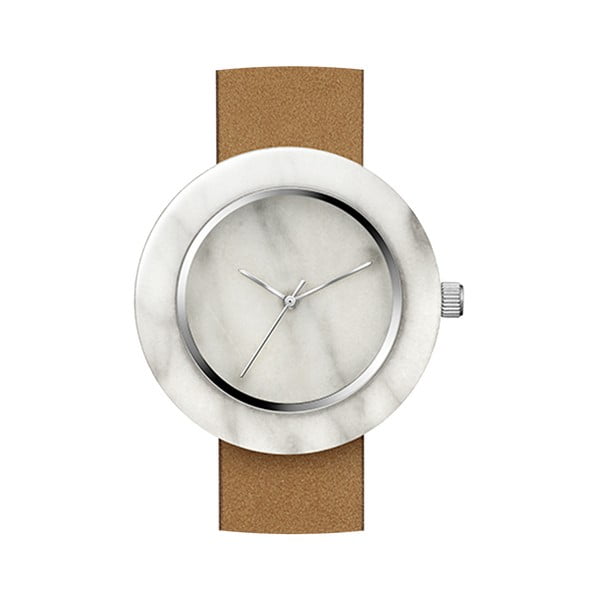 Bílé mramorové hodinky s hnědým řemínkem Analog Watch Co. Marble