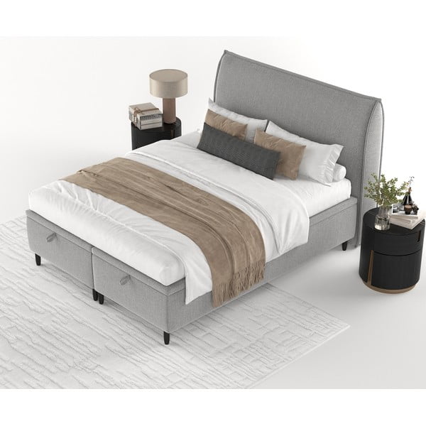 Světle šedá čalouněná dvoulůžková postel s úložným prostorem 180x200 cm Pearl – Maison de Rêve-image-3