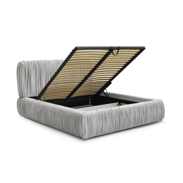 Šedá čalouněná dvoulůžková postel s úložným prostorem a roštem 160x200 cm Blair – Bobochic Paris-image-3