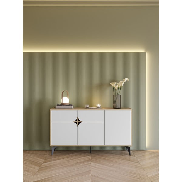 Nízká komoda v dekoru dubu v bílo-přírodní barvě 140x79 cm Nola – Marckeric-image-1