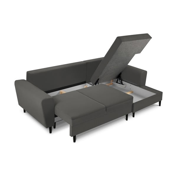 Tmavě šedá manšestrová rozkládací/s úložným prostorem rohová pohovka (pravý roh/s lenoškou) Kyoto – Cosmopolitan Design-image-3