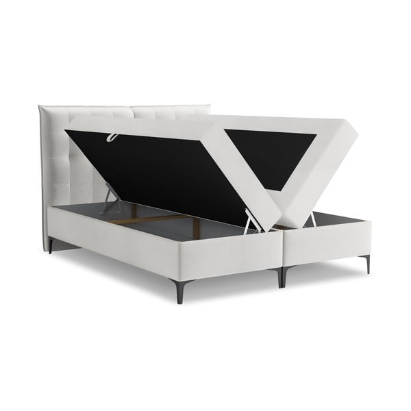 Světle šedá boxspring postel s úložným prostorem 140x200 cm Mikana – Makamii-image-1