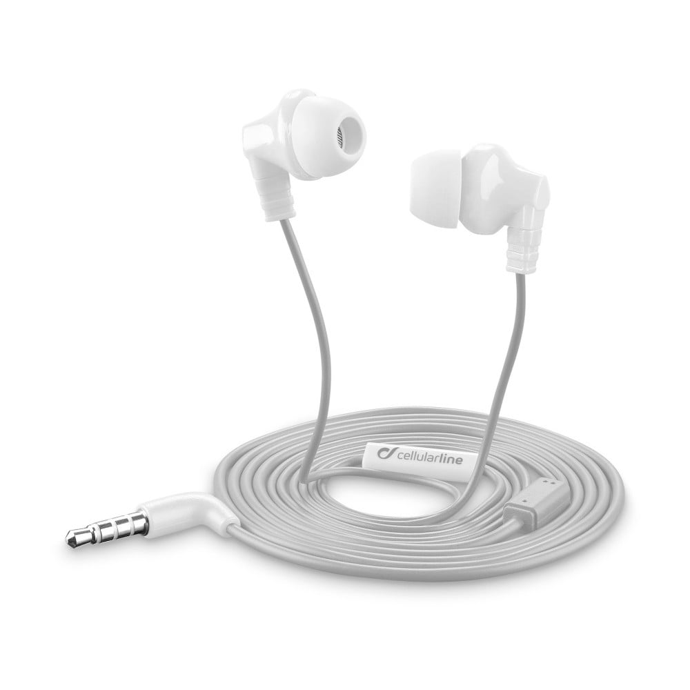Bílá in-ear sluchátka Style&Color Cellularline Cricket, plochý kabel, 3,5 mm jack