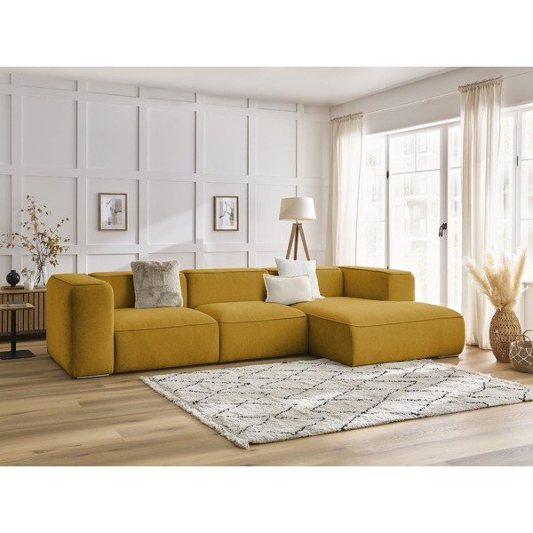 Okrově žlutá rohová pohovka z textilie bouclé (pravý roh) Zephyr – Bobochic Paris-image-1