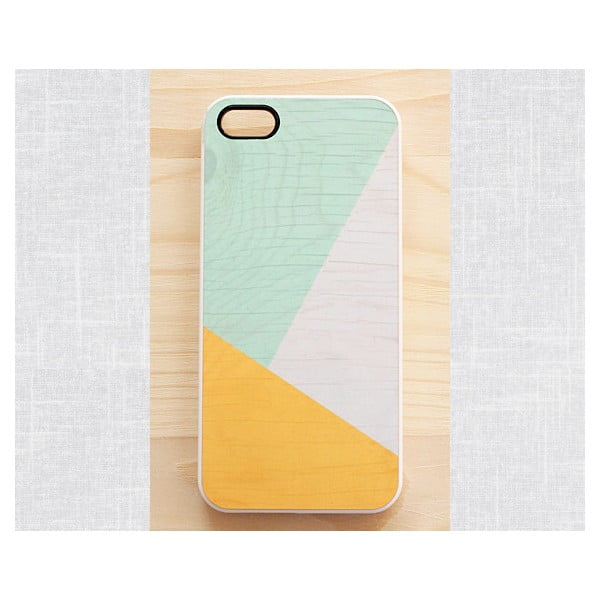 Obal na iPhone 4, Sunny Yellow & Mint geometric wood/white