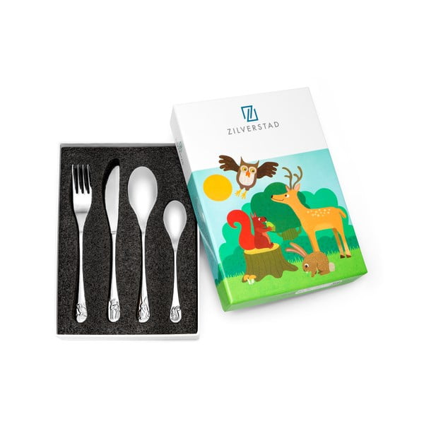 Nerezový dětský příbor ve stříbrné barvě 4 ks Forest Animals – Zilverstad