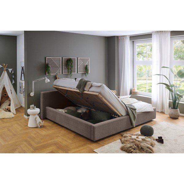Taupe čalouněná dvoulůžková postel s úložným prostorem s roštem 200x240 cm Cube – Meise Möbel-image-1