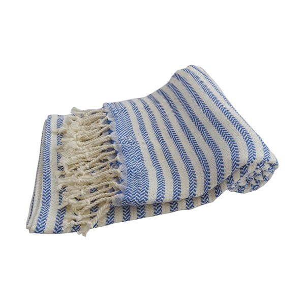 Modrá ručně tkaná osuška z prémiové bavlny Homemania Safir Hammam, 100 x 180 cm