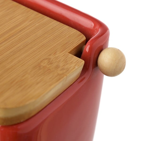 Červená kameninová dóza na sůl s bambusovým víkem Casa Selección, 250 ml-image-2