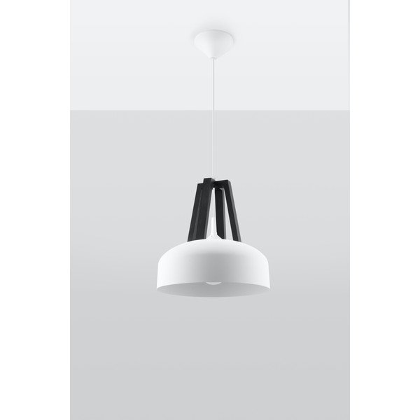 Bílo-černé závěsné svítidlo s dřevěným/kovovým stínidlem ø 30 cm Olla - Sollux-image-1